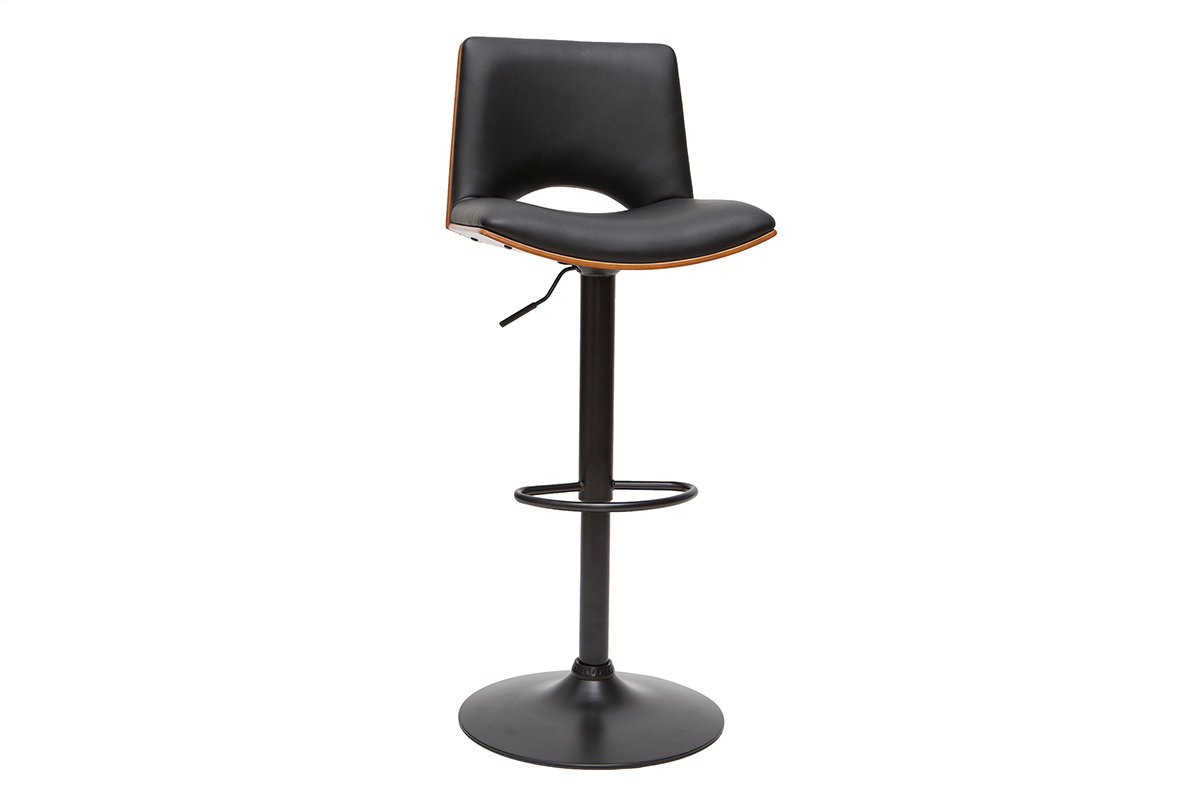 Tabouret de bar design réglable noir et bois foncé PANACH