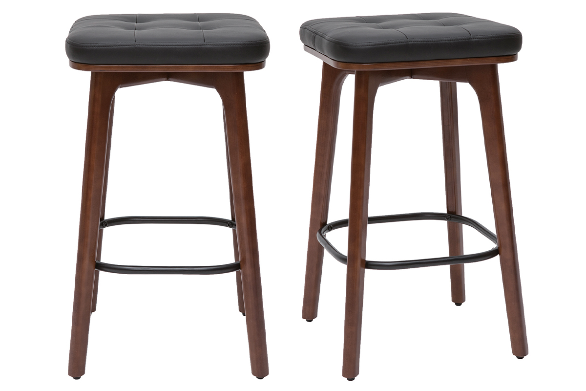 Tabourets de bar vintage noirs et bois foncé 65 cm (lot de 2) GRAMMA