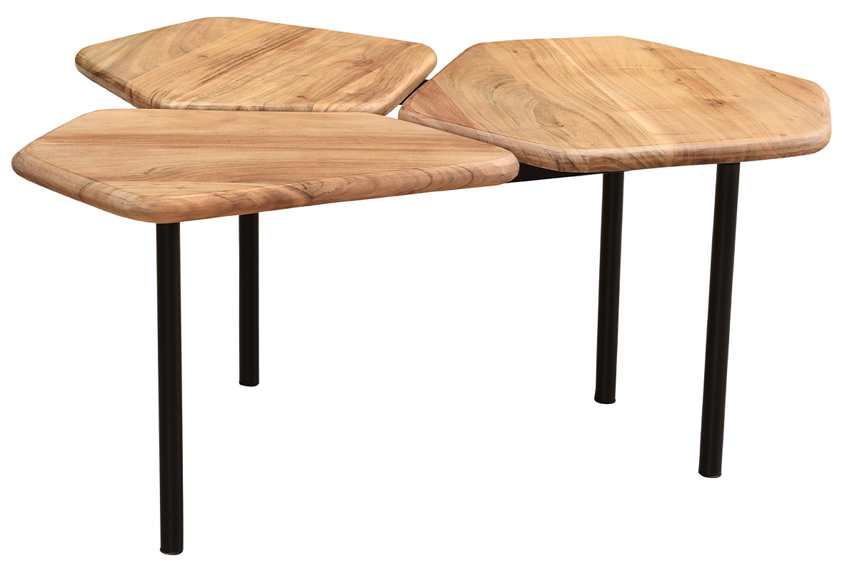 Mesa de centro con 3 tableros de acacia y metal SUZANE