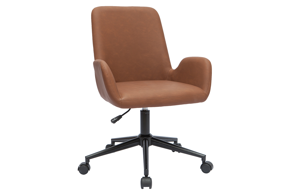 Bürostuhl braunes Polyurethan und schwarzes Metall ALBAN