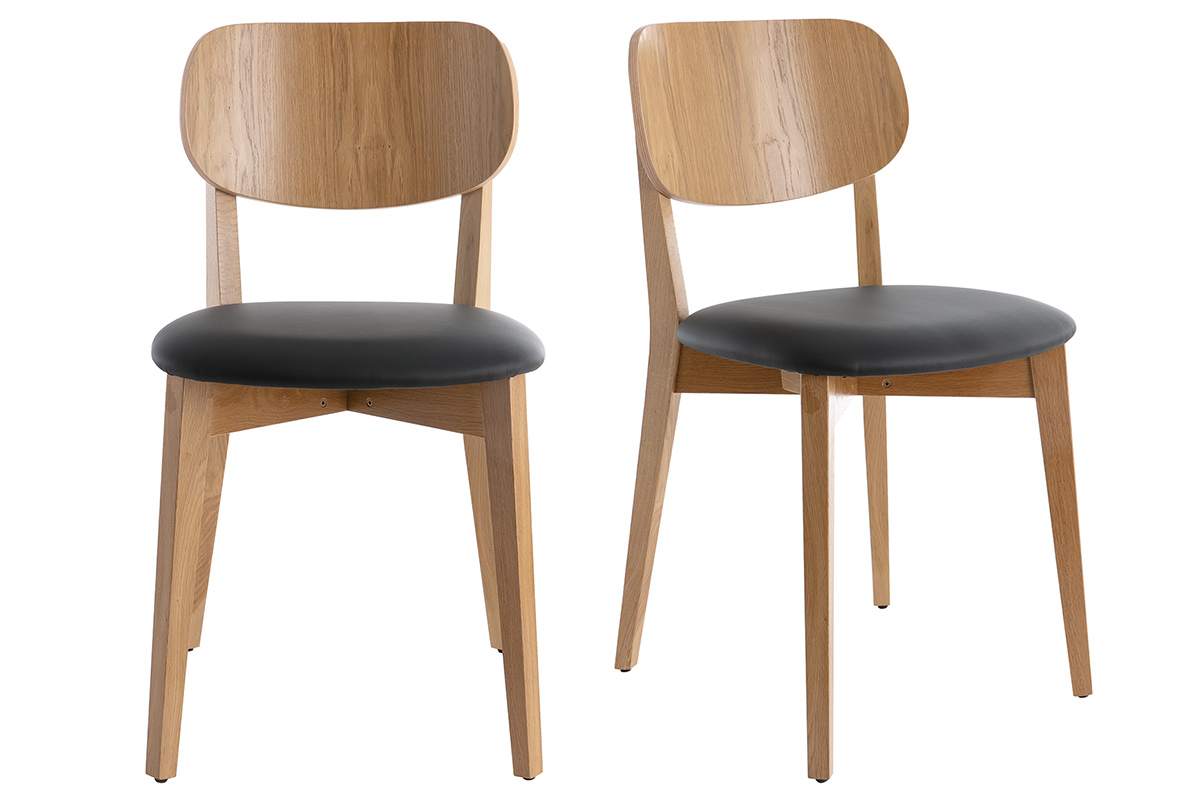 Chaises vintage en bois clair chêne et noir (lot de 2) LUCIA
