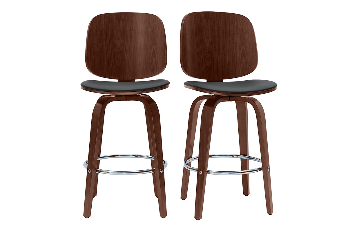 Sgabelli da bar design girevoli nero e legno scuro H66 cm (set di 2) BECK
