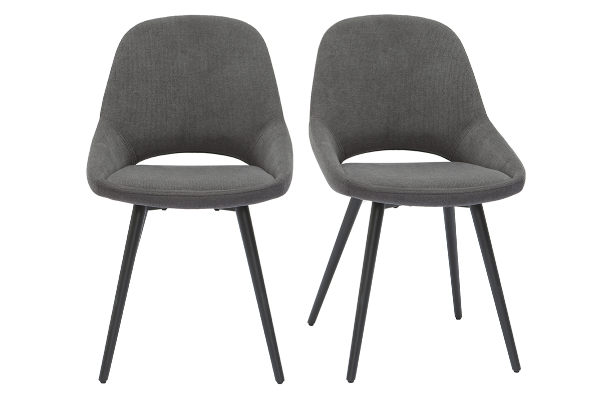 Chaises design en tissu effet velours gris et métal noir (lot de 2) BODEGA