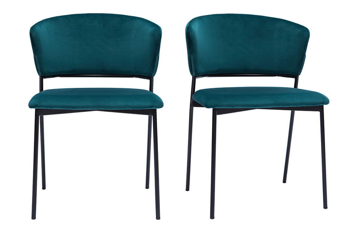 Chaises en tissu velours gaufré bleu canard et métal noir (lot de 2) FELIZ