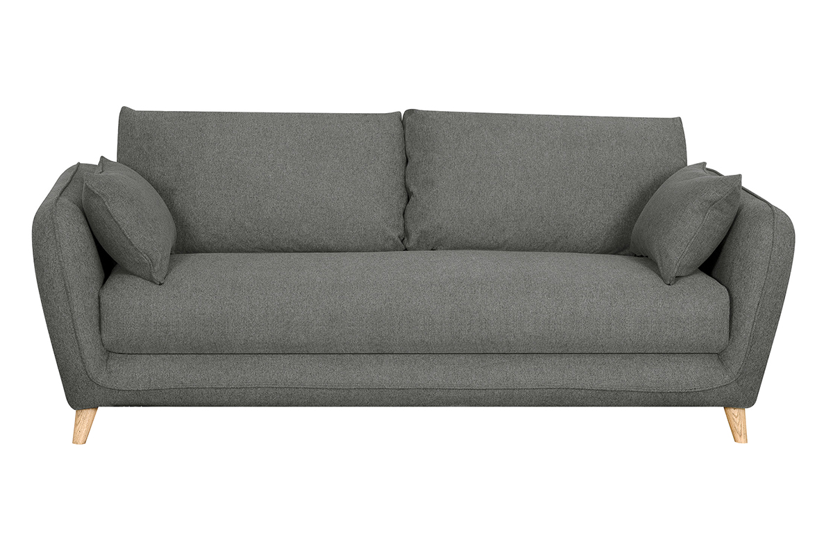 Canapé convertible scandinave 3 places en tissu gris anthracite et bois clair avec matelas 10 cm CREEP