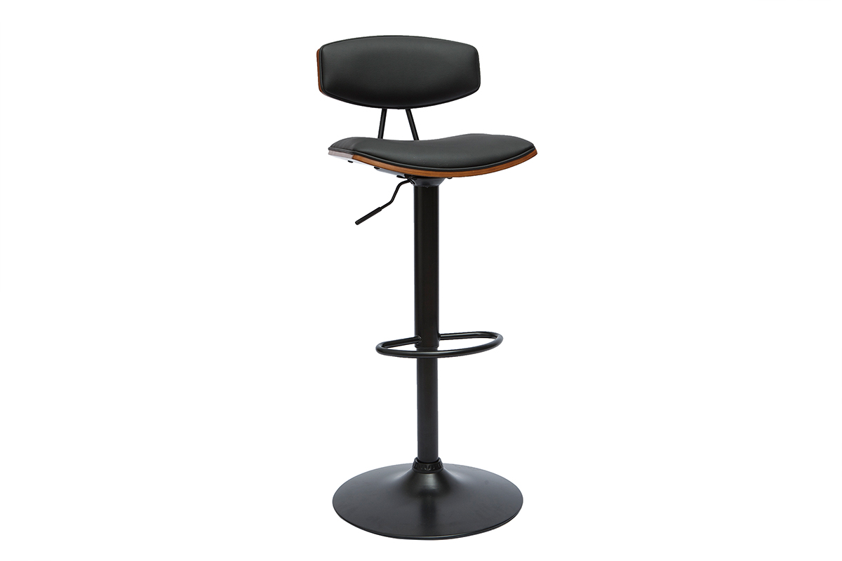 Tabouret de bar design réglable noir et bois foncé VASCO