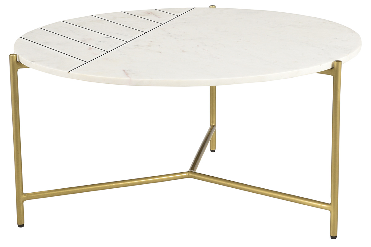 Table basse ronde design en marbre blanc et laiton D90 cm SILLON