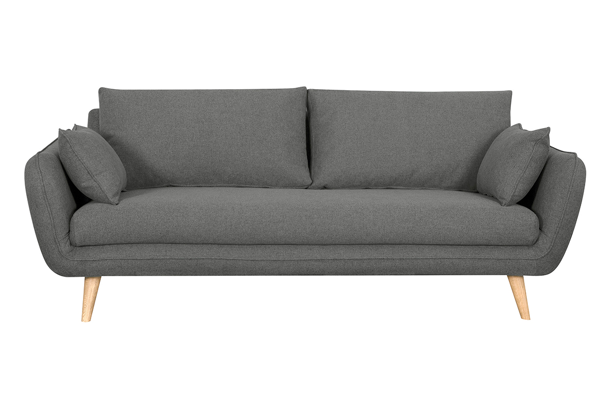 Canapé scandinave 3 places en tissu gris anthracite et bois clair CREEP