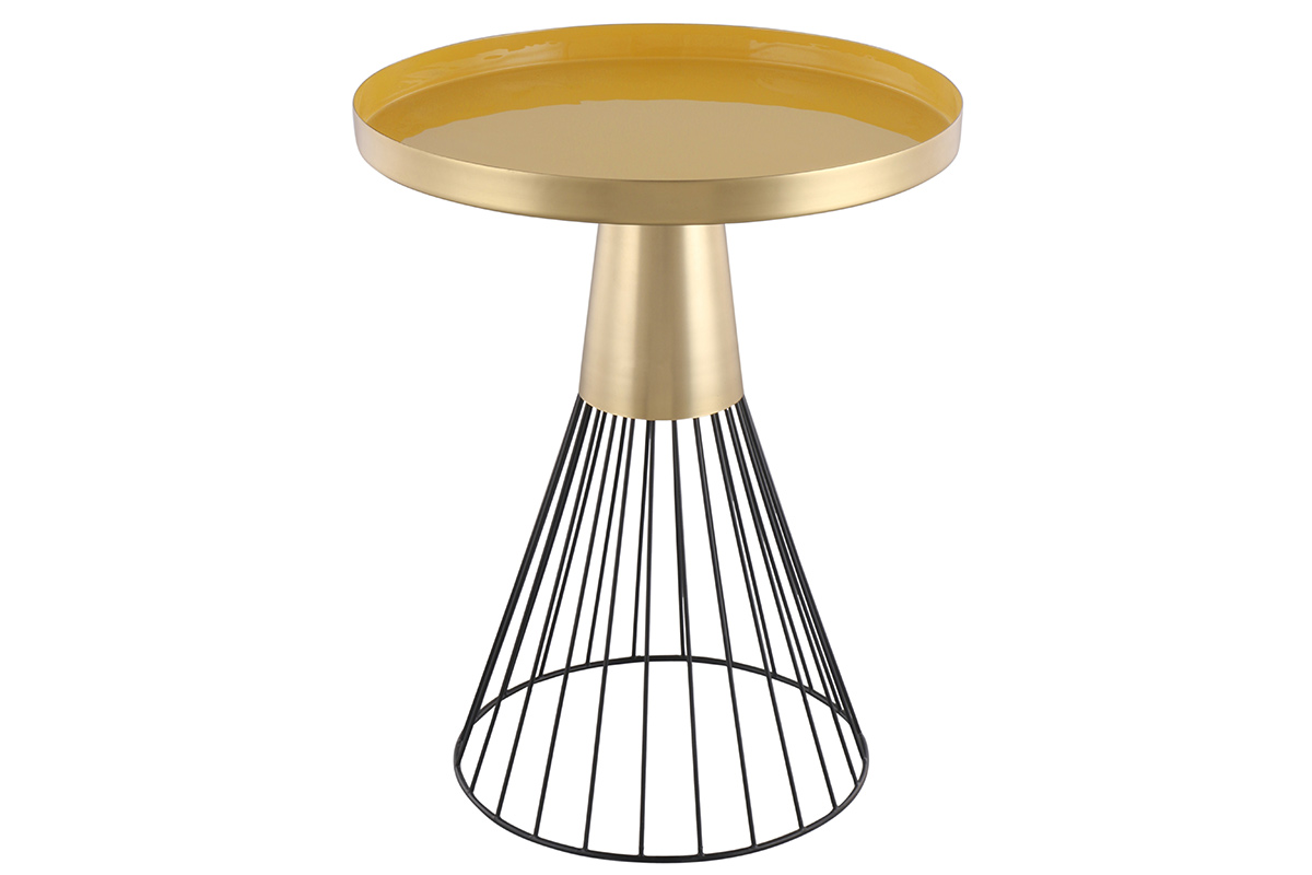 Table d'appoint ronde en acier laqué moutarde et doré D41 cm SPLEEN