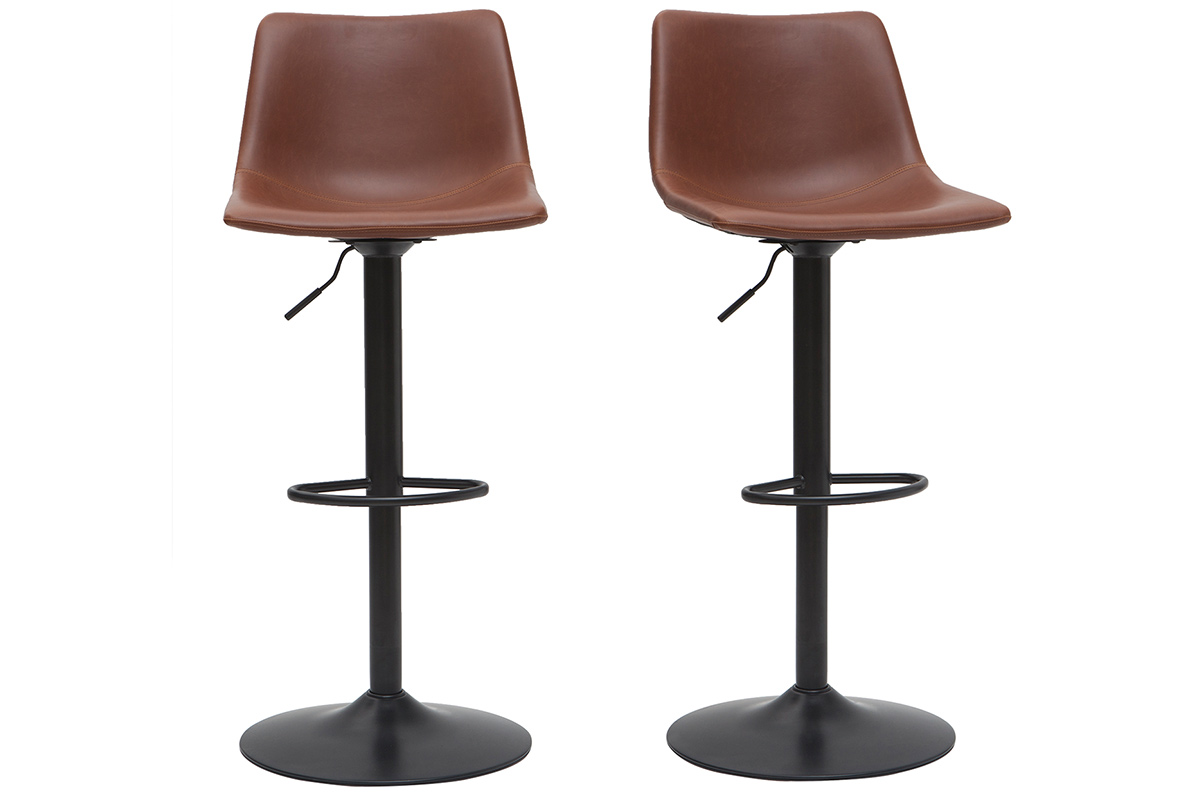 Tabourets de bar vintage réglables pivotants marron clair (lot de 2) NEW ROCK