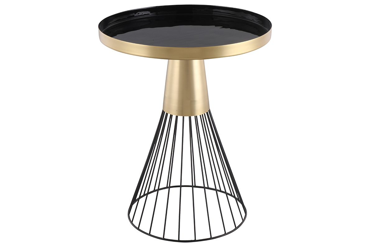 Table d'appoint ronde en acier laqué noir et doré D41 cm SPLEEN