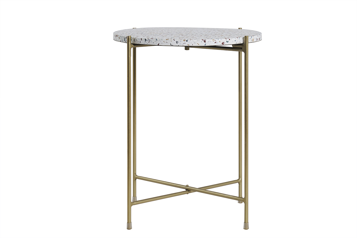 Tavolino caffè design tondo in terrazzo e metallo dorato D40 cm MEZZO