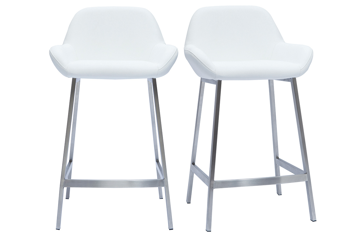 Tabourets de bar design blancs et pieds métal (lot de 2) RINGER