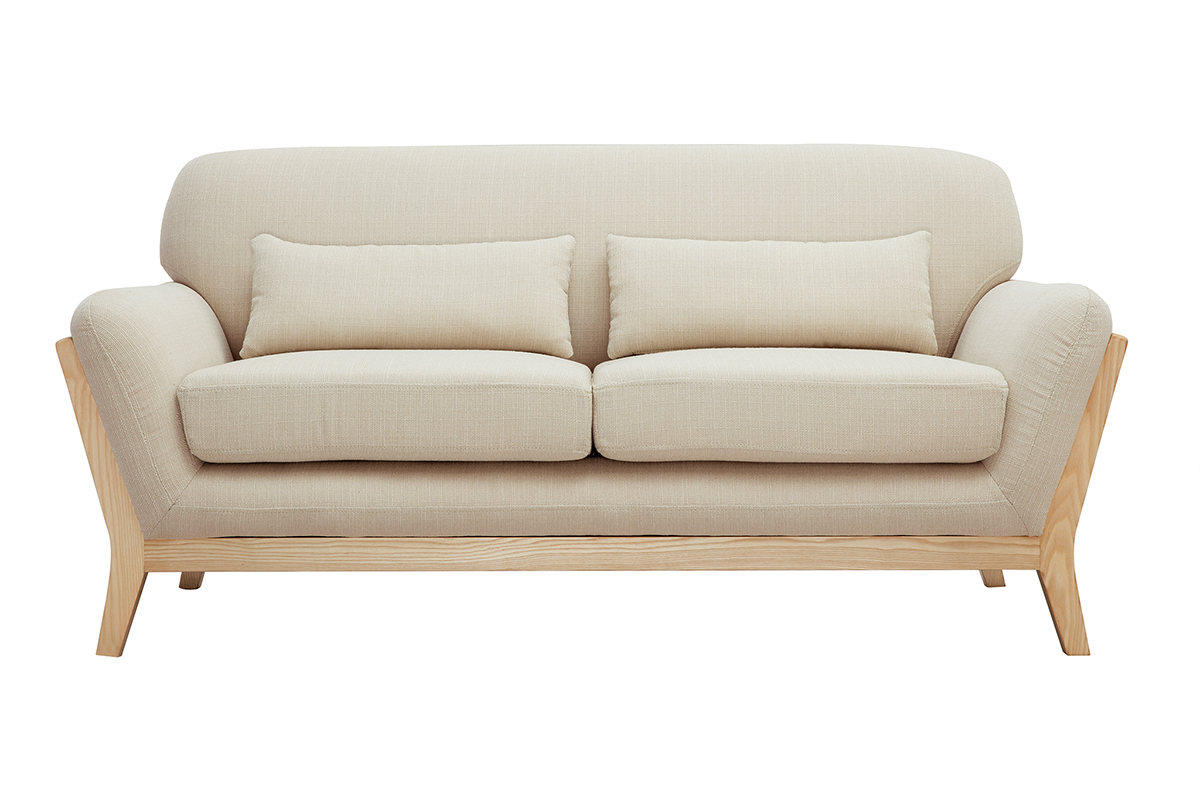 Sofá nórdico 2 plazas beige madera YOKO