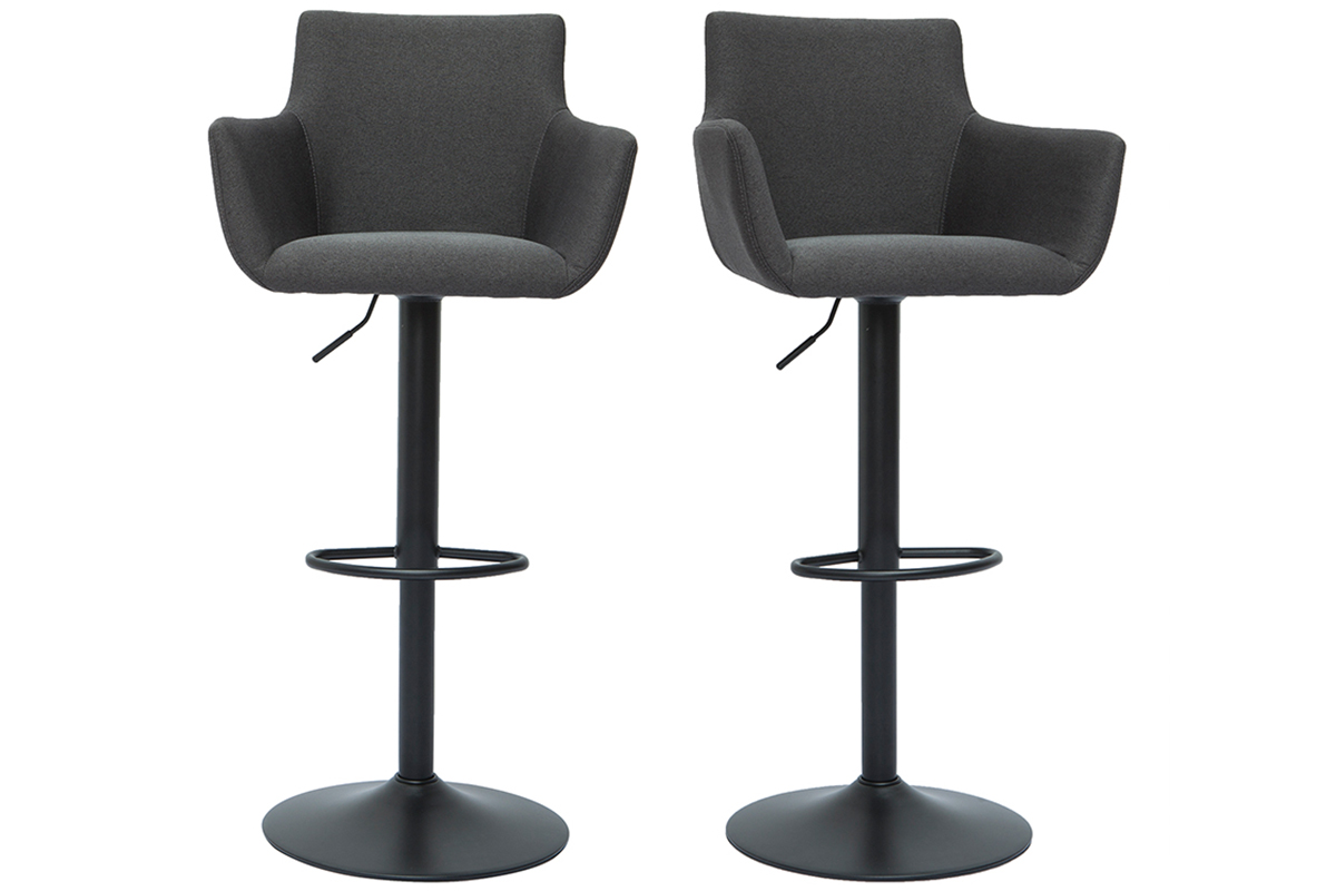 Tabourets de bar réglables tissu gris anthracite métal noir (lot de 2) CARLIE