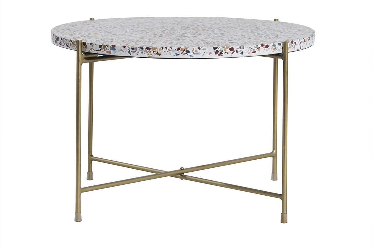 Table basse ronde design en terrazzo et métal doré D55 cm MEZZO