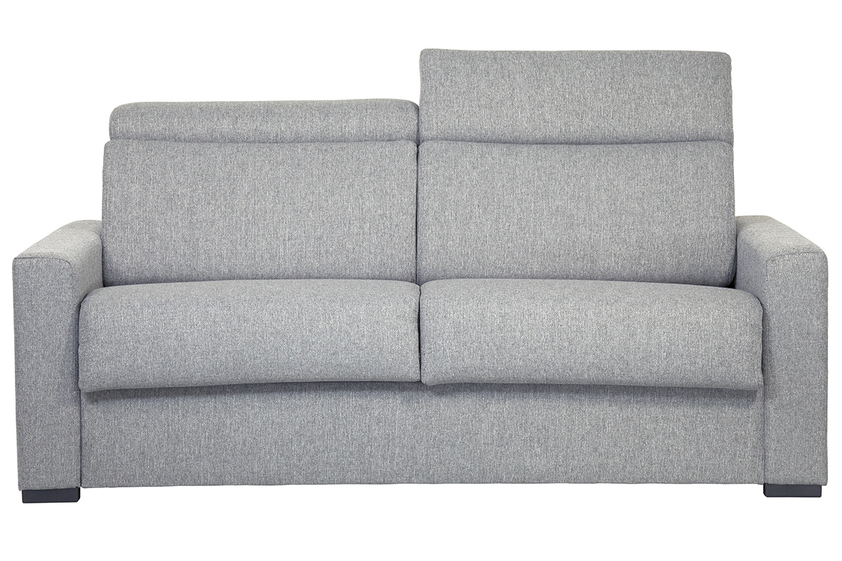Canapé convertible avec têtières ajustables 3 places en tissu gris clair avec matelas 18 cm NORO