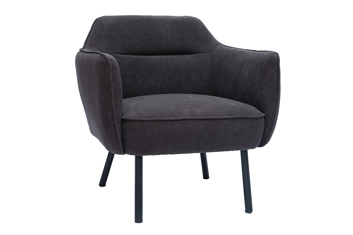 Fauteuil design en tissu effet velours gris foncé et métal noir LAURENS