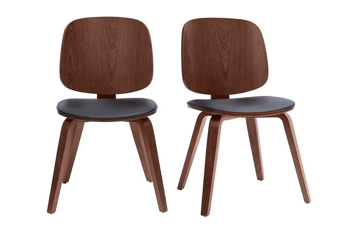 Chaises vintage en bois foncé et noir (lot de 2) BECK