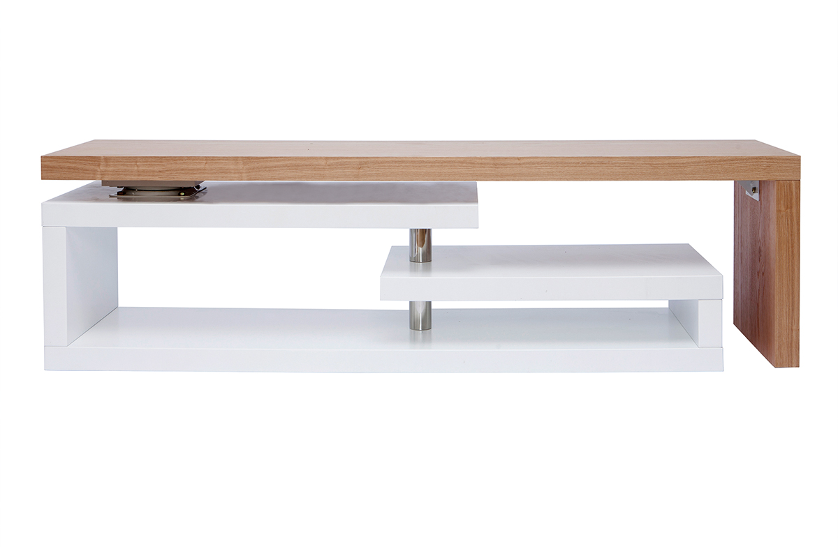 Meuble TV design modulable blanc et bois clair chêne L255 cm MAX