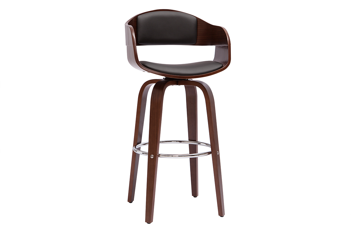 Tabouret de bar design noir et bois foncé noyer H67.5 cm pivotant 360° GAO