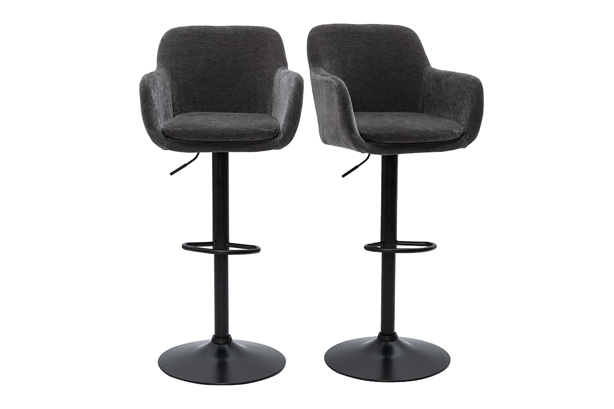 Tabourets de bar réglables tissu effet velours gris foncé et métal (lot de 2) AMIKA