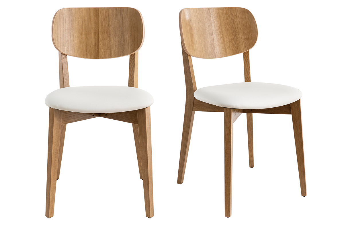 Chaises vintage en bois clair chêne et blanc (lot de 2) LUCIA