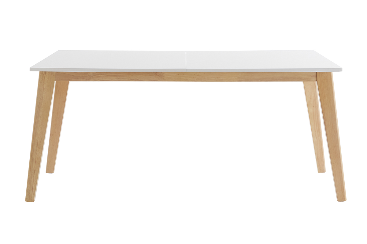 Table extensible rallonges intégrées rectangulaire blanche et bois clair L160-205 cm SWAD