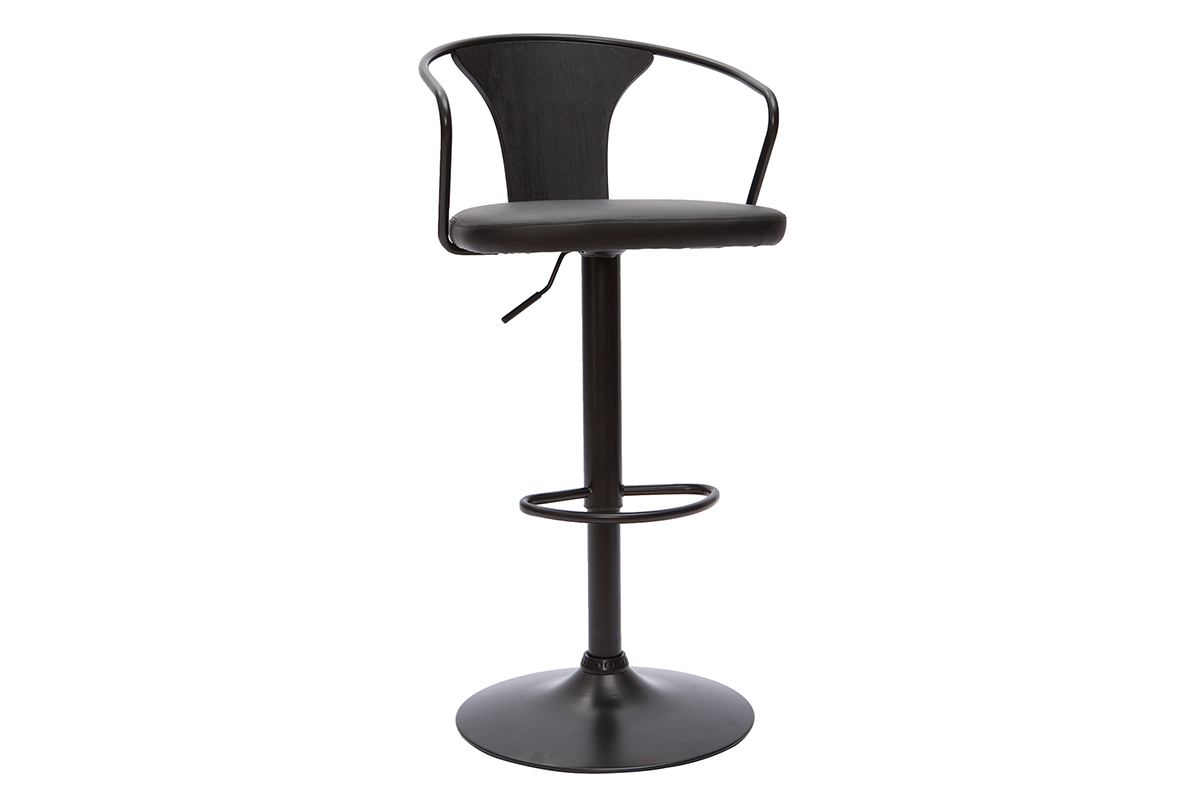 Tabouret de bar industriel noir réglable pivotant 360° BECKETT
