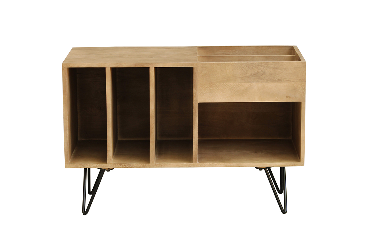 Buffet de rangement vinyles en bois manguier massif et métal L90 cm BOOGIE
