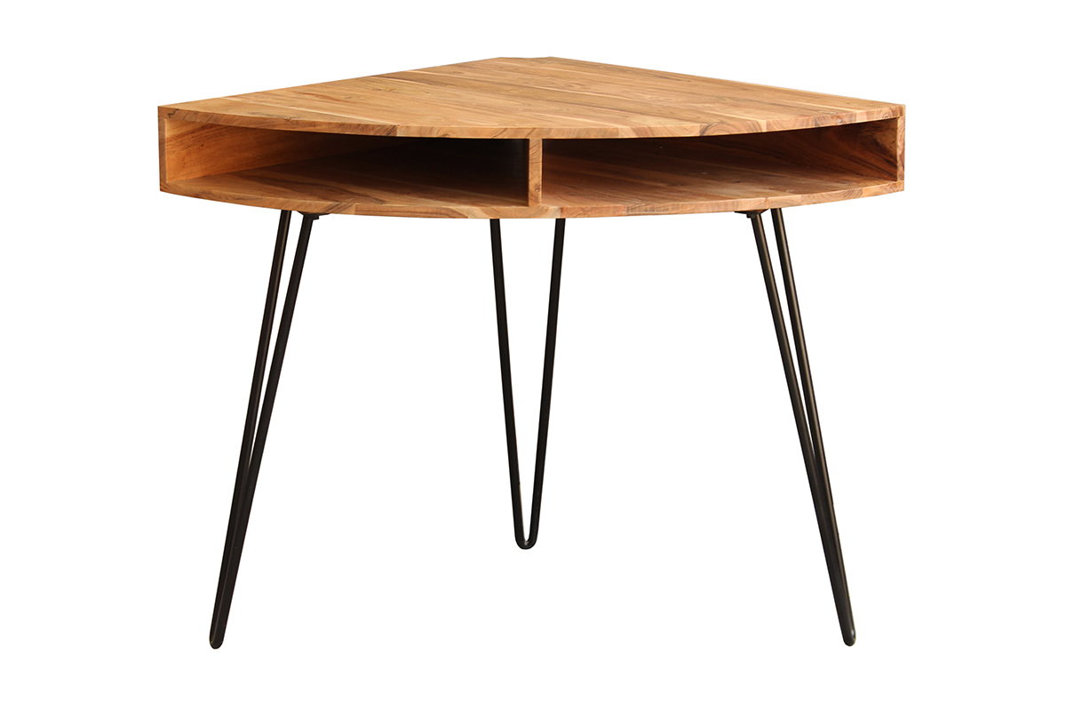 Bureau d'angle avec rangements bois massif et métal noir L75 cm GOSBY