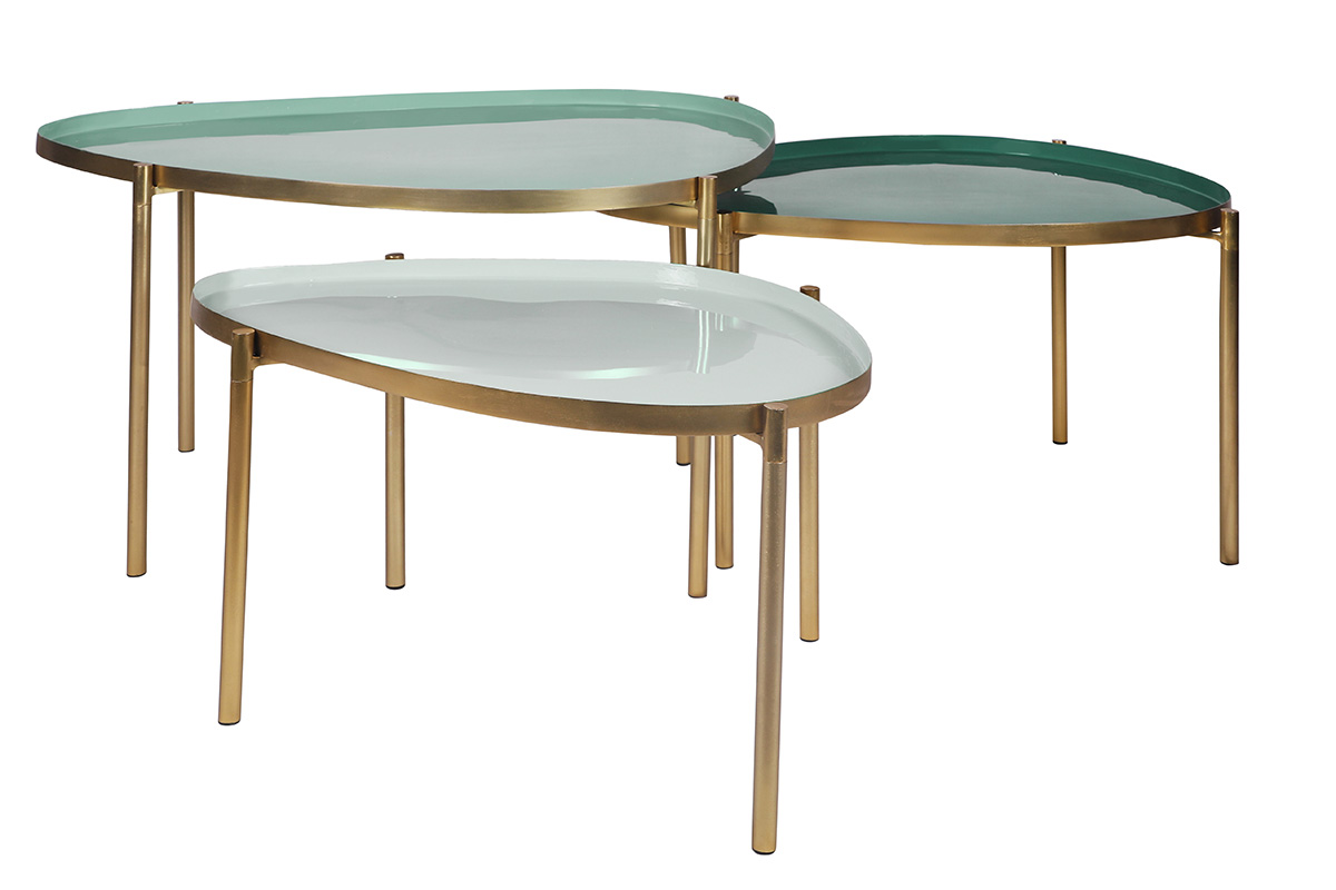 Tables basses gigognes laquées vert-cyan et vert (lot de 3) ZURIA