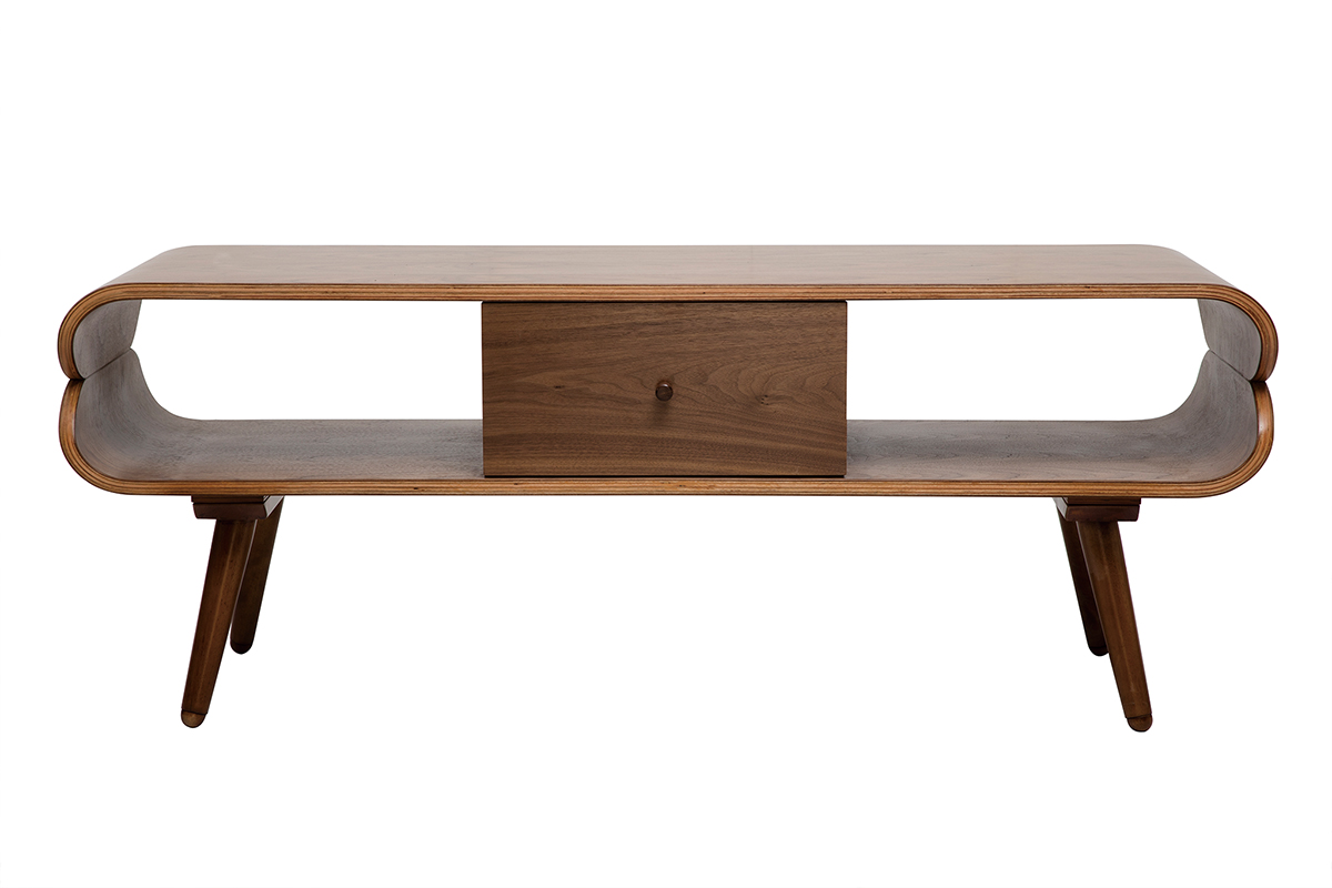 Meuble TV vintage en bois foncé avec rangements L132 cm TAKLA