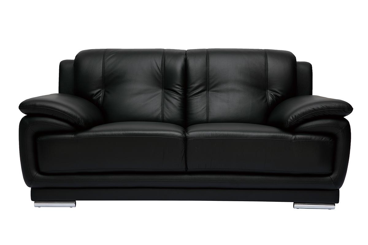 Canapé design 2 places en cuir noir et acier chromé TAMARA