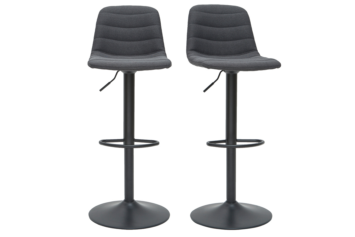 Tabourets de bar réglables tissu et métal gris foncé (lot de 2) SAURY