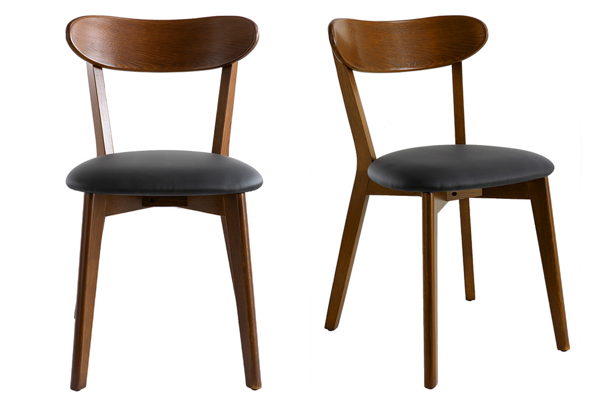 Chaises vintage en bois foncé et noir (lot de 2) DOVE