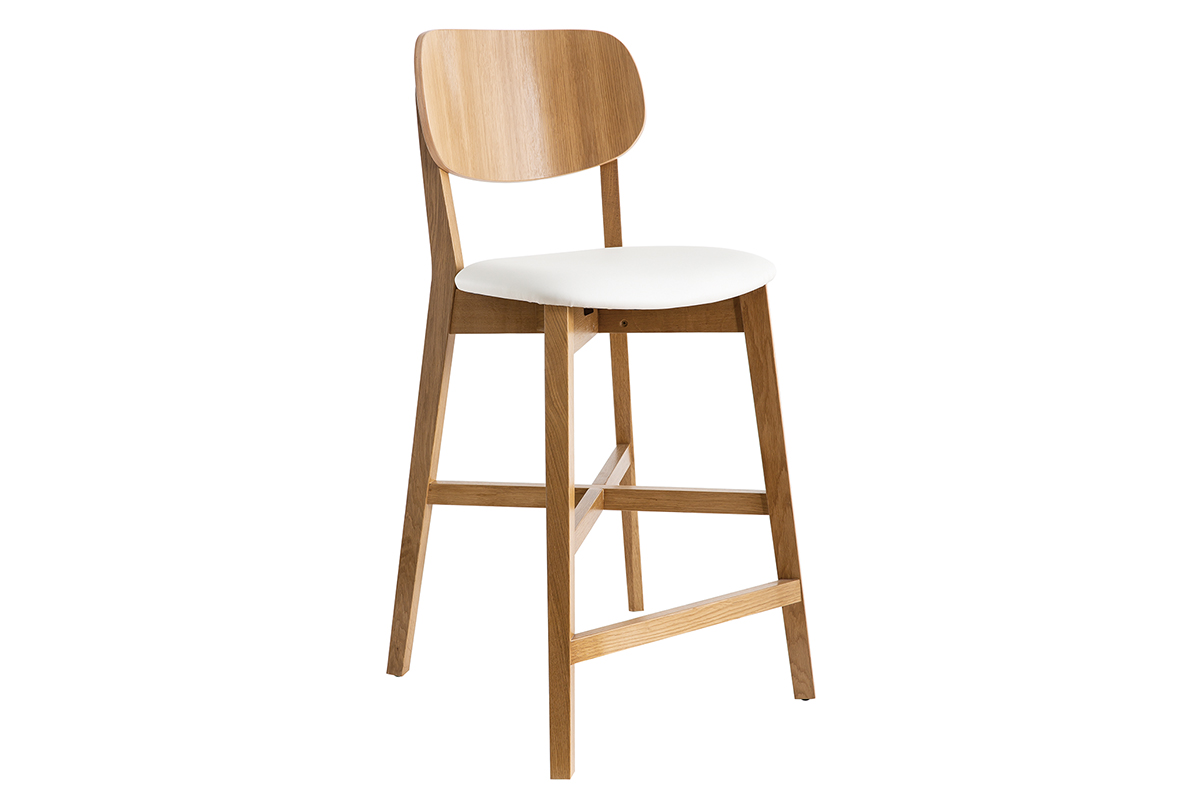 Tabouret de bar bois clair chêne et blanc H65 cm LUCIA
