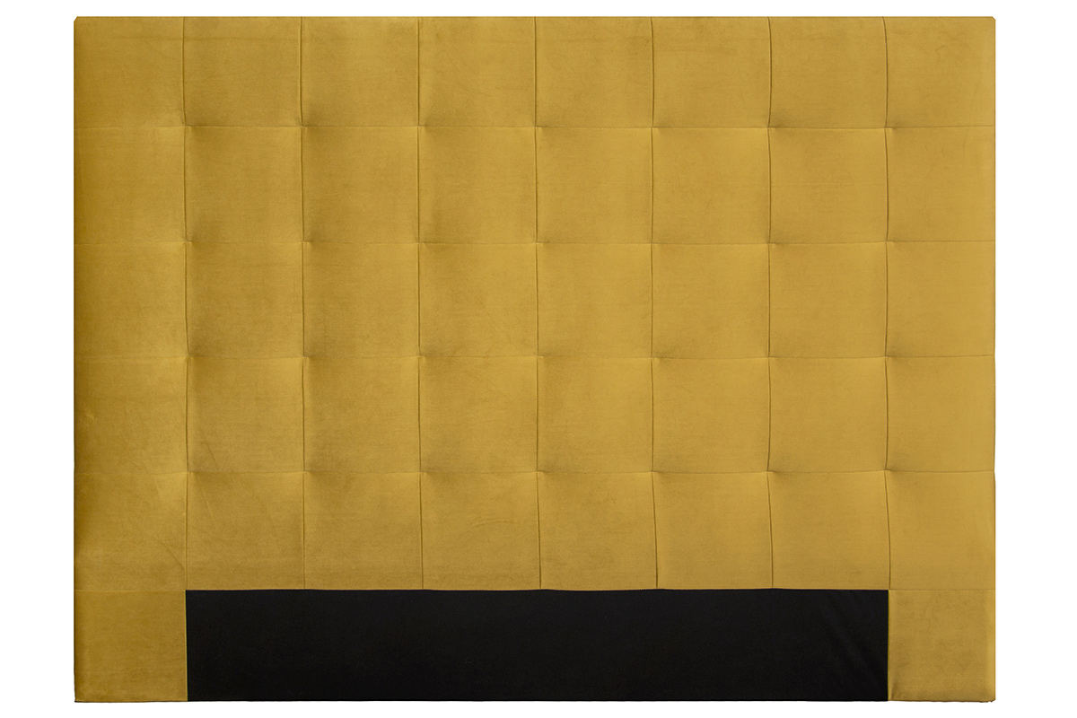 Tête de lit capitonnée en tissu velours jaune moutarde L160 cm HALCIONA