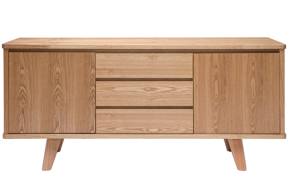 Buffet scandinave en bois clair 2 portes 3 tiroirs L160 cm FIFTIES