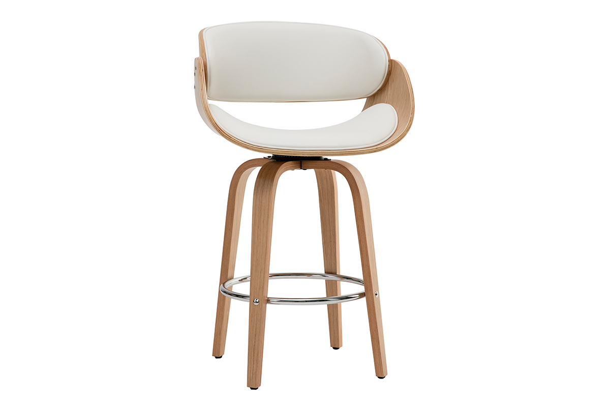 Tabouret de bar pivotant blanc et bois clair 69 cm BENT