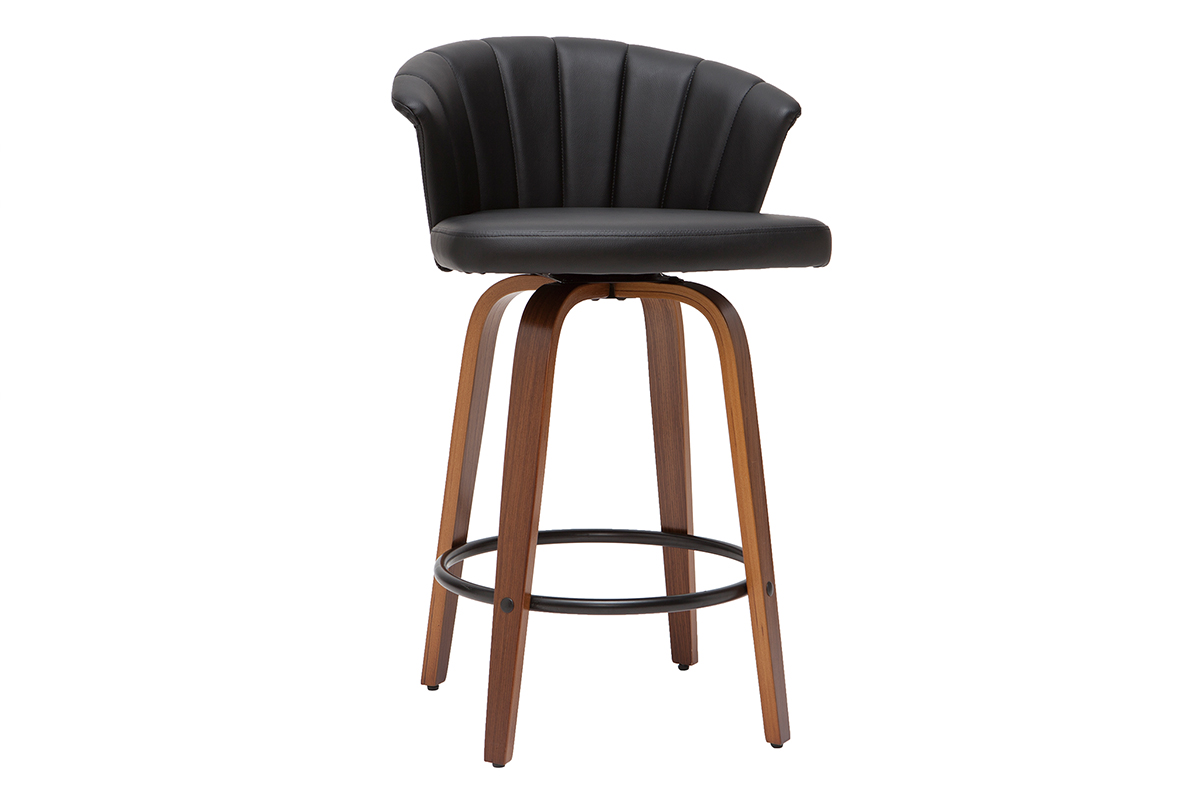 Tabouret de bar design pivotant noir et bois foncé H65cm ALBIN
