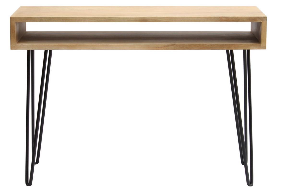 Bureau avec rangement en bois manguier massif et métal noir L116 cm VIBES