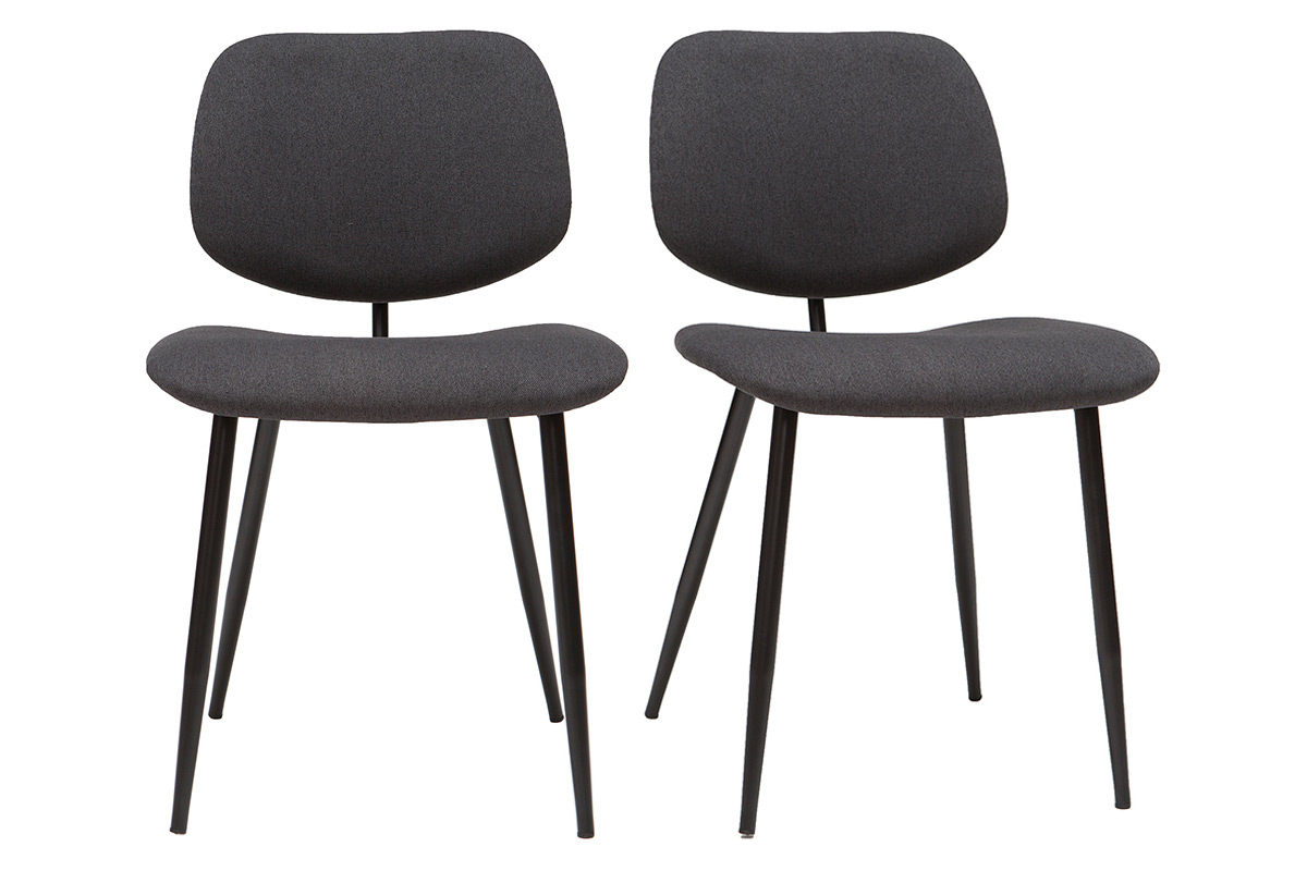 Chaises en tissu gris foncé et métal noir (lot de 2) TOBIAS