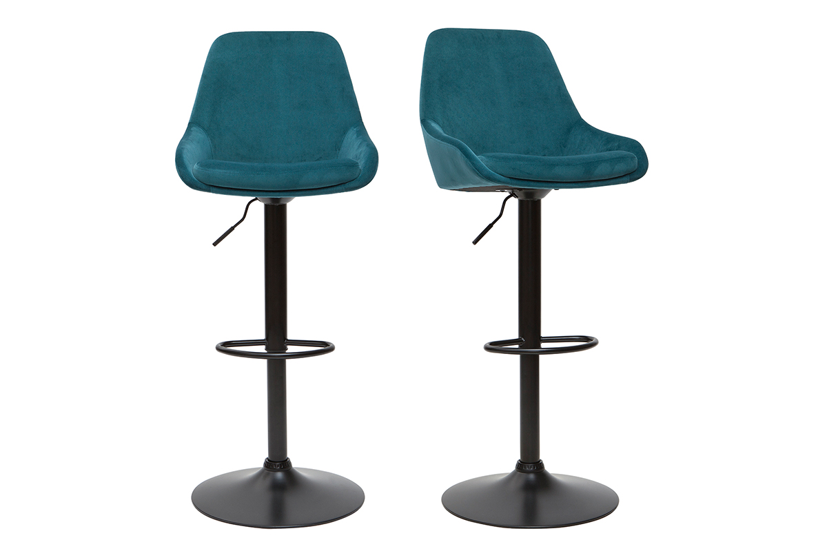Tabourets de bar design réglables velours bleu pétrole (lot de 2) HOLO