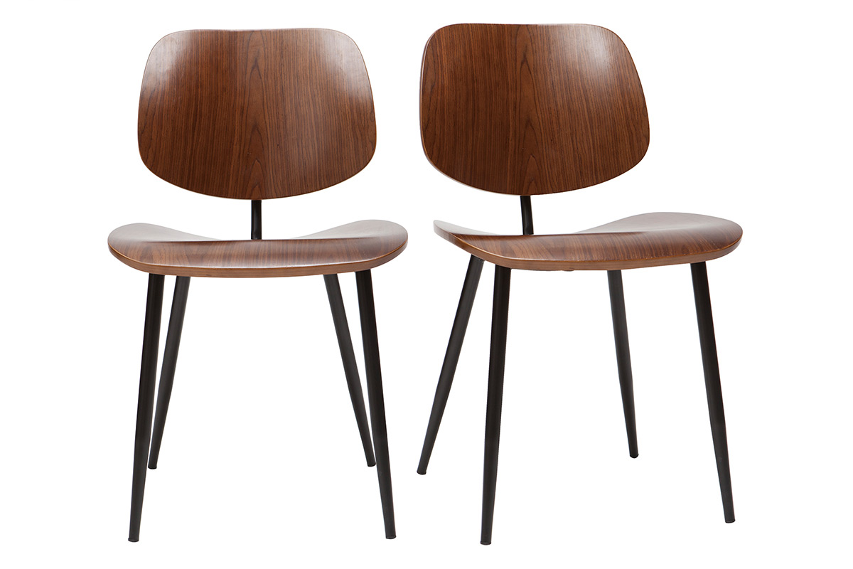 Chaises en bois foncé noyer et métal noir (lot de 2) TOBIAS