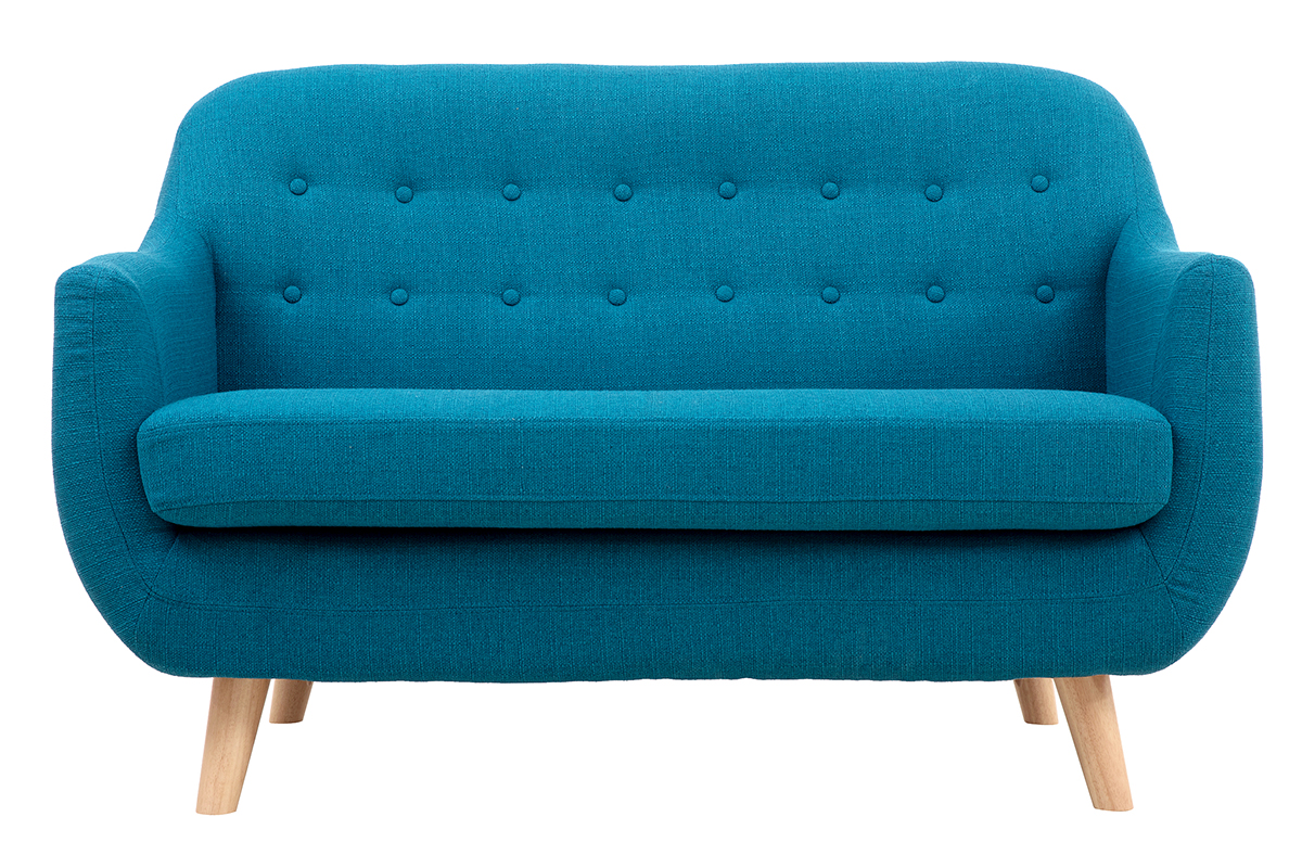 Sofá 2 plazas nórdico desenfundable azul petróleo y madera YNOK