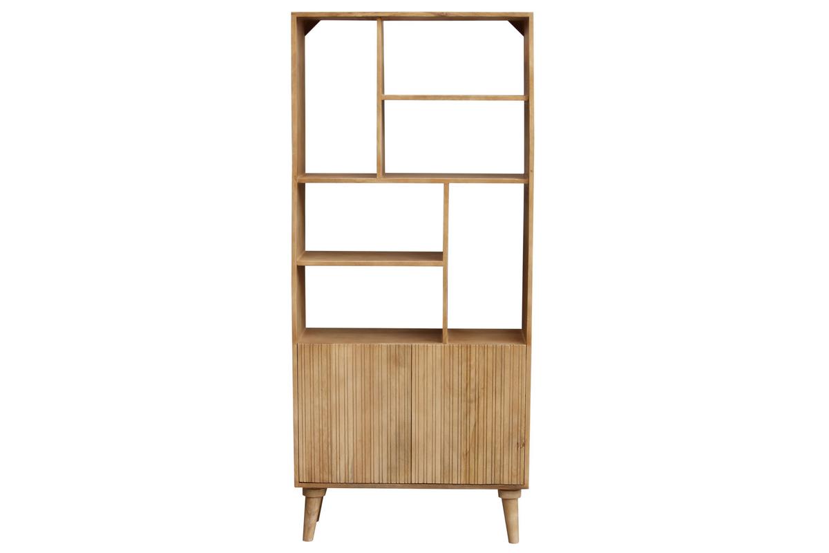 Bibliothèque en bois manguier massif 2 portes gravées L80 cm RUBIA