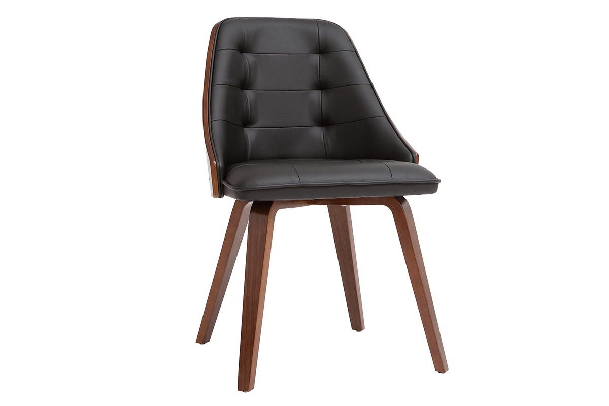Chaise design noir et bois foncé noyer FLUFFY
