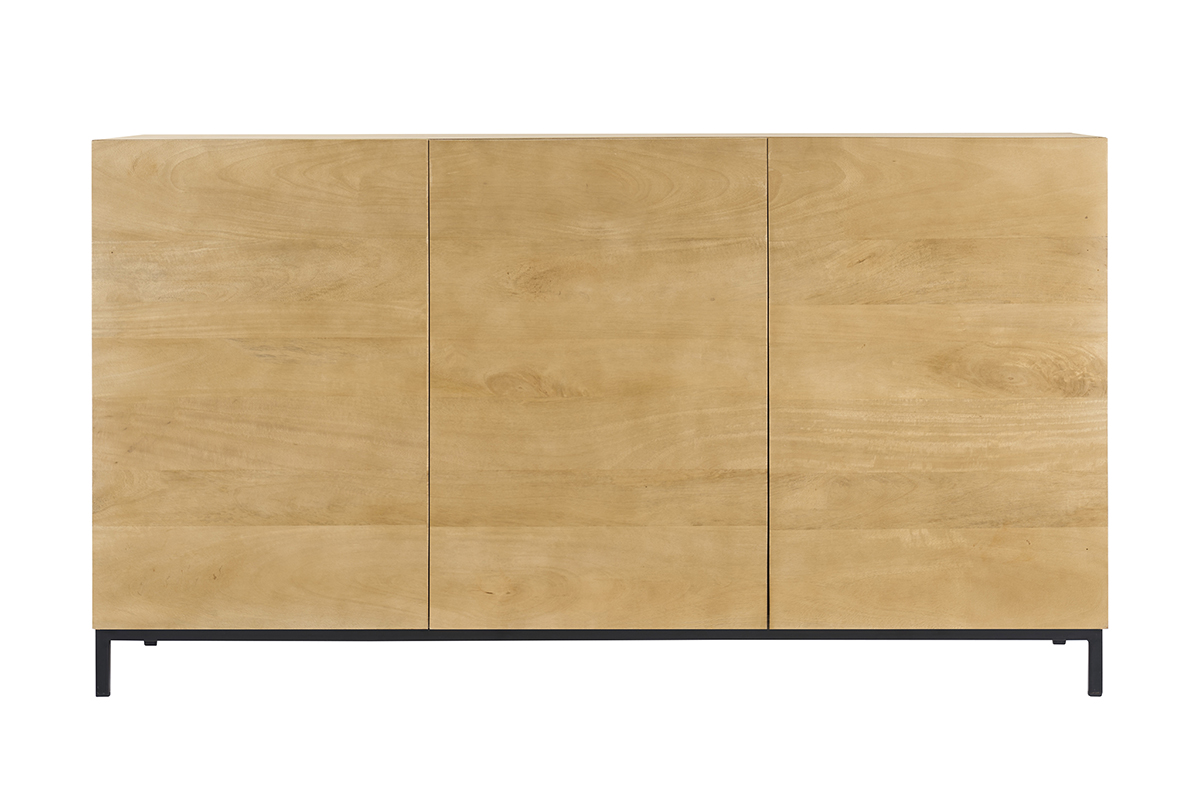 Buffet industriel en bois manguier massif et métal noir 3 portes L145 cm YPSTER