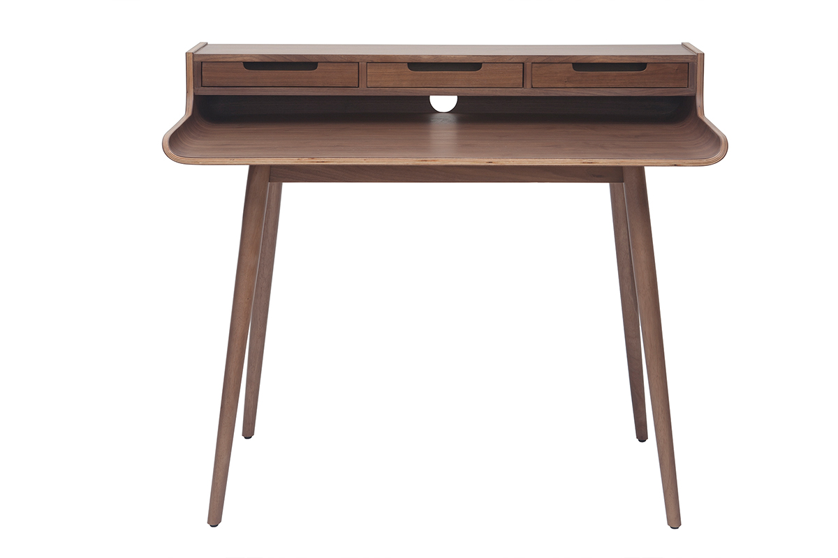 Bureau avec rangements vintage bois foncé noyer L110 cm OPUS